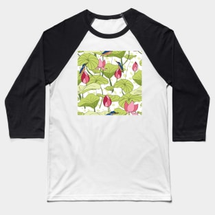 Kingfisher in the Pond sitting on a lotus flower Baseball T-Shirt